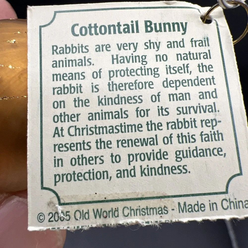 Vintage 2005 Old World Christmas Glass Ornament, Tan Cottontail Bunny